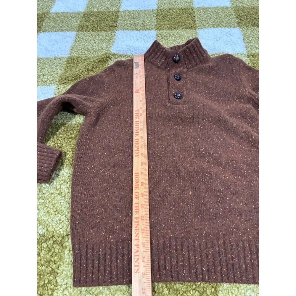 UNTUCKit Lambs Wool Blend Brown Speckled Mock Turtleneck Quarter Button Sweater